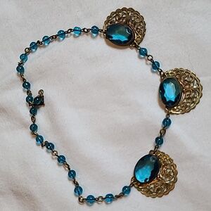 Art deco brass and Czech glass choker necklace. 15"